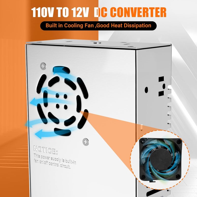 IMAYCC Diesel Heater Power Supply,110V to 12V DC Converter, AC to DC Converter 600W 50A,120V to 12V Power Supply - Image 4